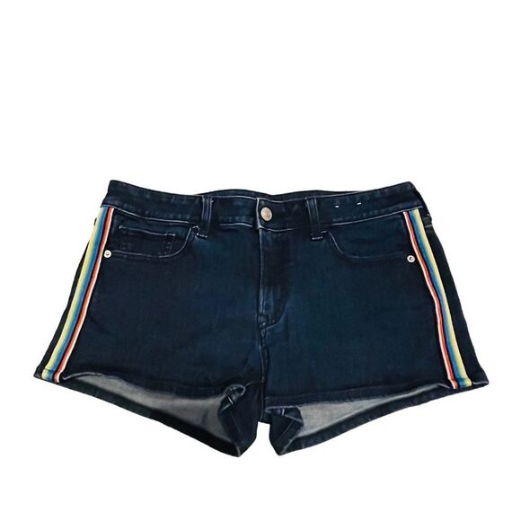 Express Rainbow Side Stripe Relaxed Low Rise Shortie Shorts - Size 8 - Picture 3 of 13